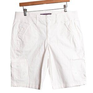 Gloria Vanderbilt Shorts 10 Womens White Cargo Pockets Elastic Waist Cotton